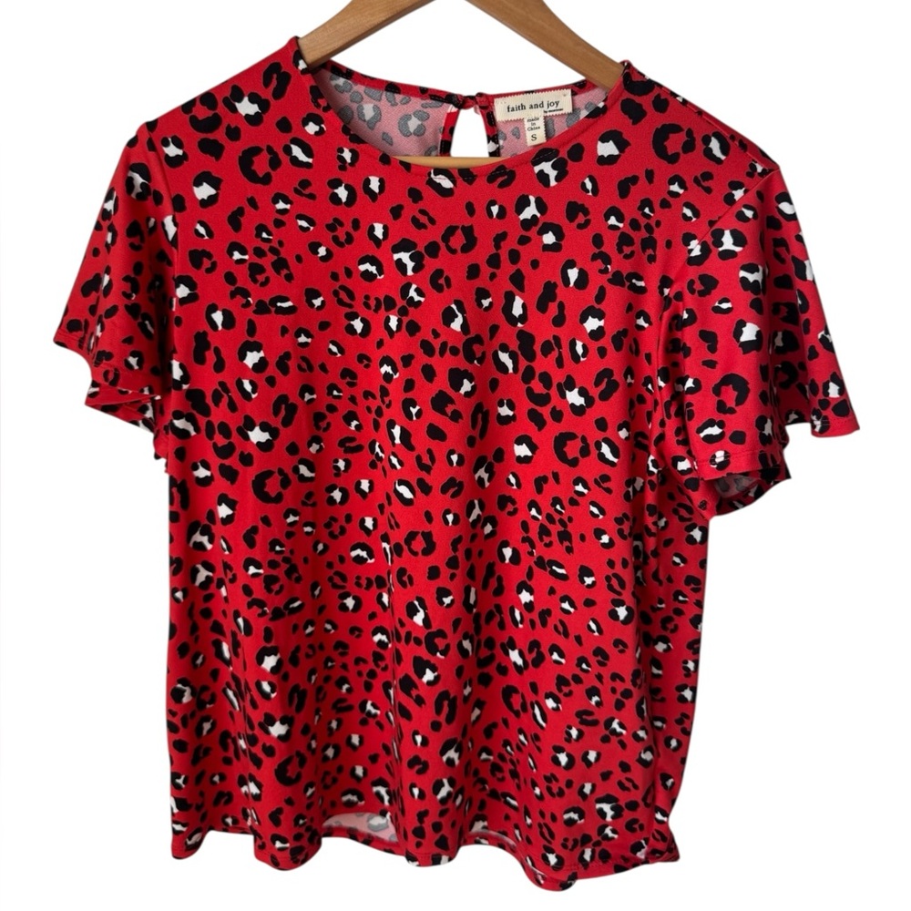 Faith and Joy Red Leopard Print Blouse